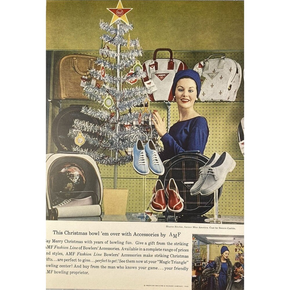 AMF "Sharon Ritchie: For X-Mas Bowl'em over with Bowling Accessories" Ad 1960